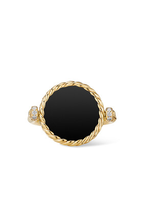 Elements® Swivel Ring in 18K Yellow Gold with Black Onyx and Mother of Pearl and Pavé Diamonds